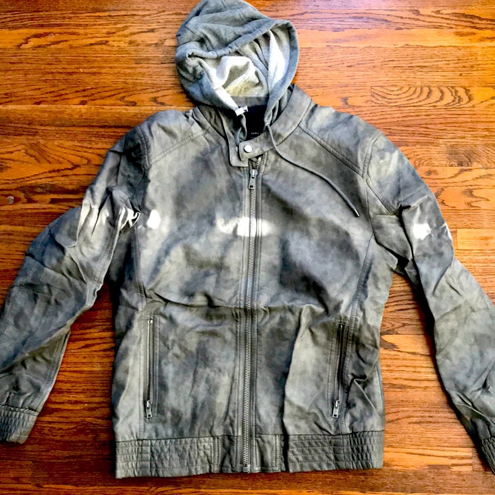 ZARA MAN - FAUX LEATHER JACKET WITH HOOD